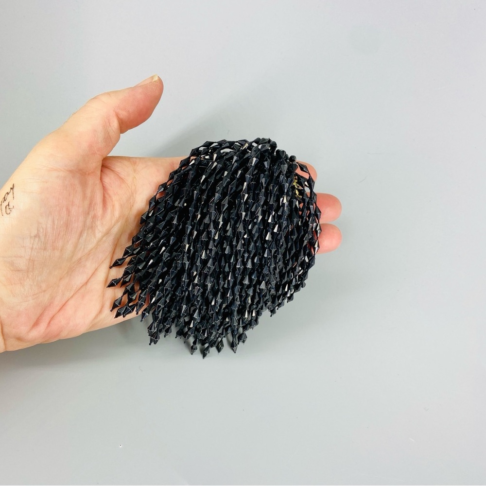 Vintage Mod Large Cascading Fringe Brooch Black Beaded Pin - Picture 3 of 13